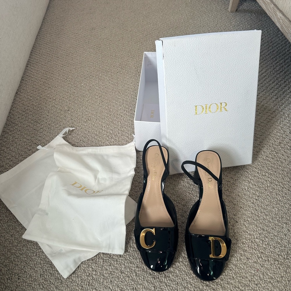 Dior C’est Black Patent Leather Slingback Shoes